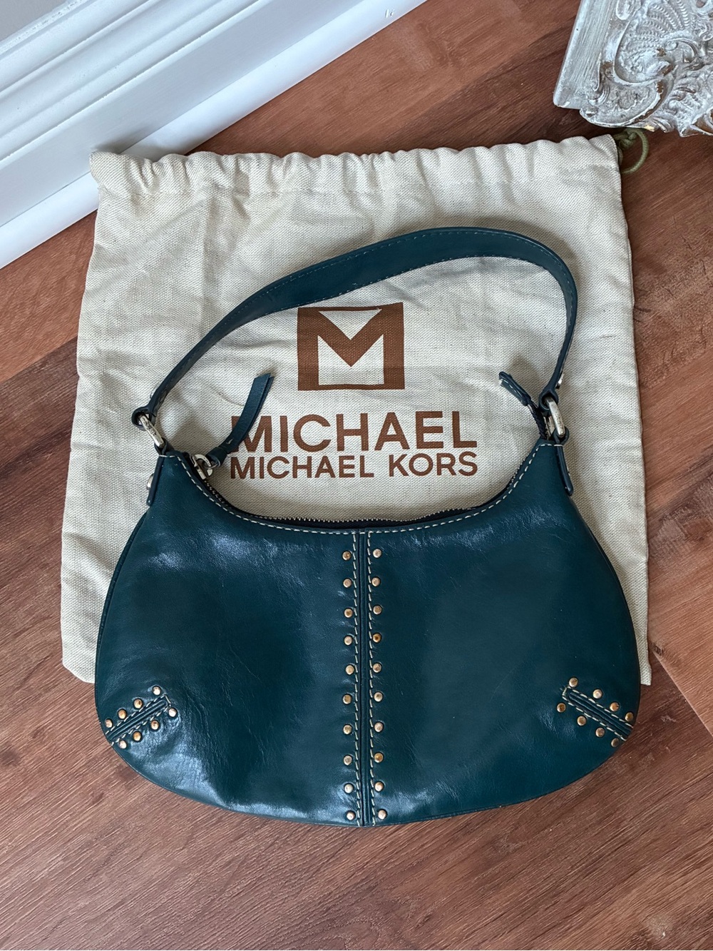 Michael Kors Astor Studded Leather Shoulder Bag, Teal, Vintage